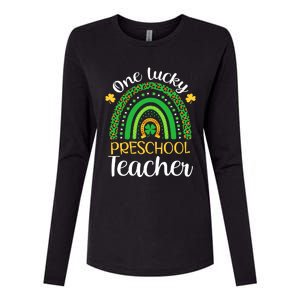 One Lucky Preschool Teacher St Patricks Day Teacher Rainbow Graphic Plus Size Womens Cotton Relaxed Long Sleeve T-Shirt