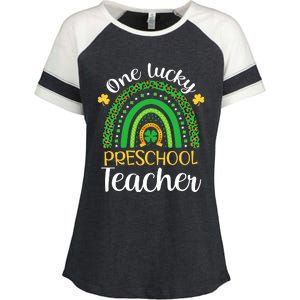 One Lucky Preschool Teacher St Patricks Day Teacher Rainbow Graphic Plus Size Enza Ladies Jersey Colorblock Tee