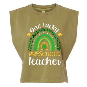 One Lucky Preschool Teacher St Patricks Day Teacher Rainbow Graphic Plus Size Garment-Dyed Women's Muscle Tee