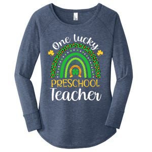 One Lucky Preschool Teacher St Patricks Day Teacher Rainbow Graphic Plus Size Women's Perfect Tri Tunic Long Sleeve Shirt