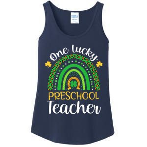 One Lucky Preschool Teacher St Patricks Day Teacher Rainbow Graphic Plus Size Ladies Essential Tank