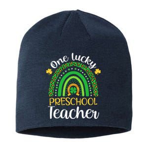 One Lucky Preschool Teacher St Patricks Day Teacher Rainbow Graphic Plus Size Sustainable Beanie