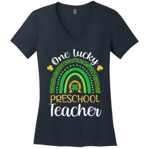 One Lucky Preschool Teacher St Patricks Day Teacher Rainbow Graphic Plus Size Women's V-Neck T-Shirt