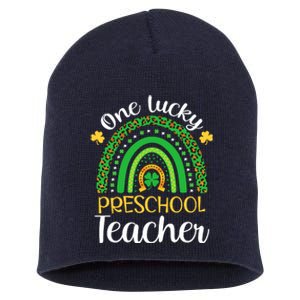 One Lucky Preschool Teacher St Patricks Day Teacher Rainbow Graphic Plus Size Short Acrylic Beanie