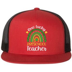 One Lucky Preschool Teacher St Patricks Day Teacher Rainbow Graphic Plus Size Flat Bill Trucker Hat