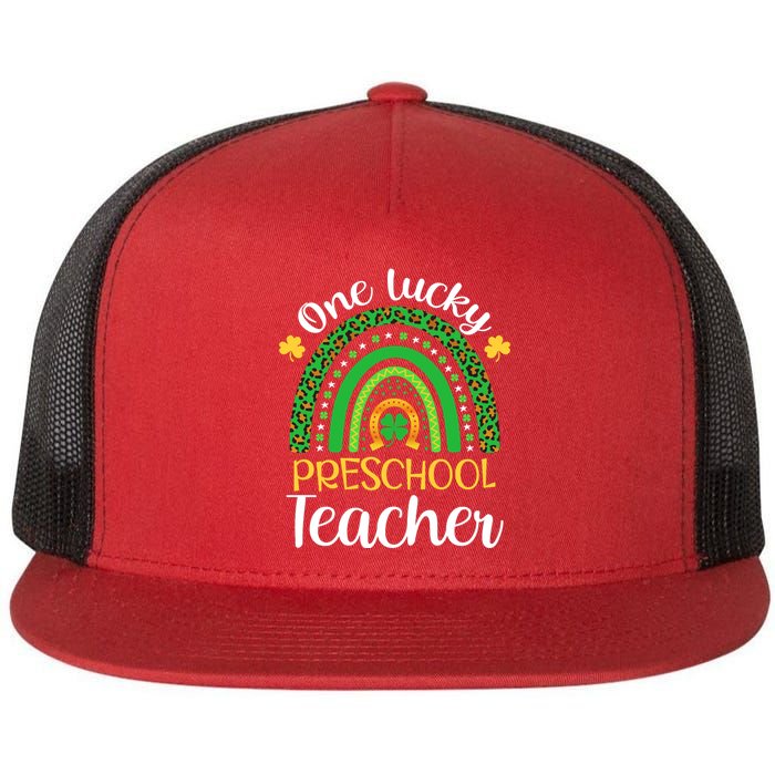 One Lucky Preschool Teacher St Patricks Day Teacher Rainbow Graphic Plus Size Flat Bill Trucker Hat