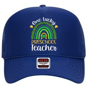 One Lucky Preschool Teacher St Patricks Day Teacher Rainbow Graphic Plus Size High Crown Mesh Back Trucker Hat