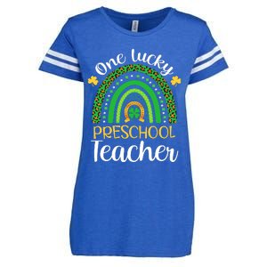 One Lucky Preschool Teacher St Patricks Day Teacher Rainbow Graphic Plus Size Enza Ladies Jersey Football T-Shirt