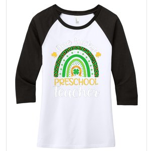 One Lucky Preschool Teacher St Patricks Day Teacher Rainbow Graphic Plus Size Women's Tri-Blend 3/4-Sleeve Raglan Shirt