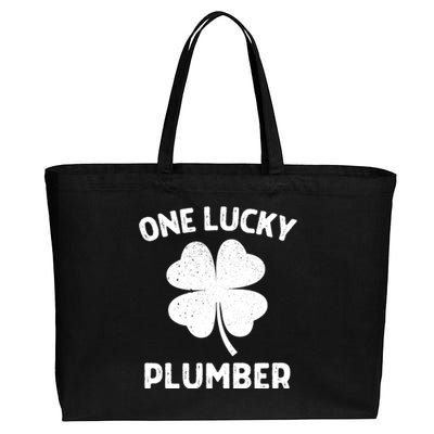 One Lucky Plumber St Patricks Day Green Shamrock Leaf Cotton Canvas Jumbo Tote