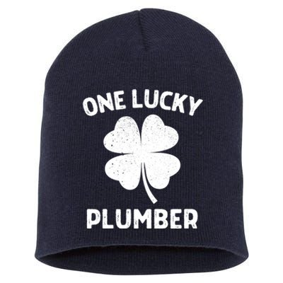 One Lucky Plumber St Patricks Day Green Shamrock Leaf Short Acrylic Beanie