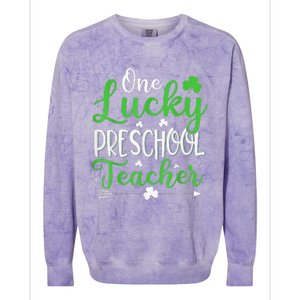 One Lucky Preschool Teacher St Patricks Day Irish Funny Colorblast Crewneck Sweatshirt