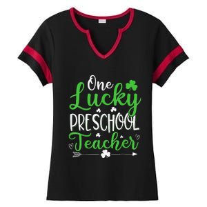 One Lucky Preschool Teacher St Patricks Day Irish Funny Ladies Halftime Notch Neck Tee