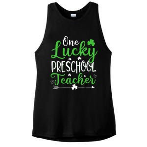 One Lucky Preschool Teacher St Patricks Day Irish Funny Ladies PosiCharge Tri-Blend Wicking Tank