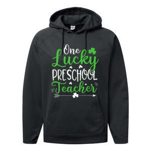 One Lucky Preschool Teacher St Patricks Day Irish Funny Performance Fleece Hoodie