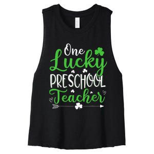 One Lucky Preschool Teacher St Patricks Day Irish Funny Women's Racerback Cropped Tank