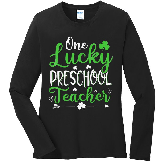 One Lucky Preschool Teacher St Patricks Day Irish Funny Ladies Long Sleeve Shirt