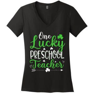 One Lucky Preschool Teacher St Patricks Day Irish Funny Women's V-Neck T-Shirt