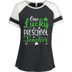 One Lucky Preschool Teacher St Patricks Day Irish Funny Enza Ladies Jersey Colorblock Tee