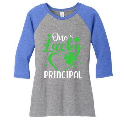 One Lucky Principal Heart Shamrock St Patricks Day School Cool Gift Women's Tri-Blend 3/4-Sleeve Raglan Shirt