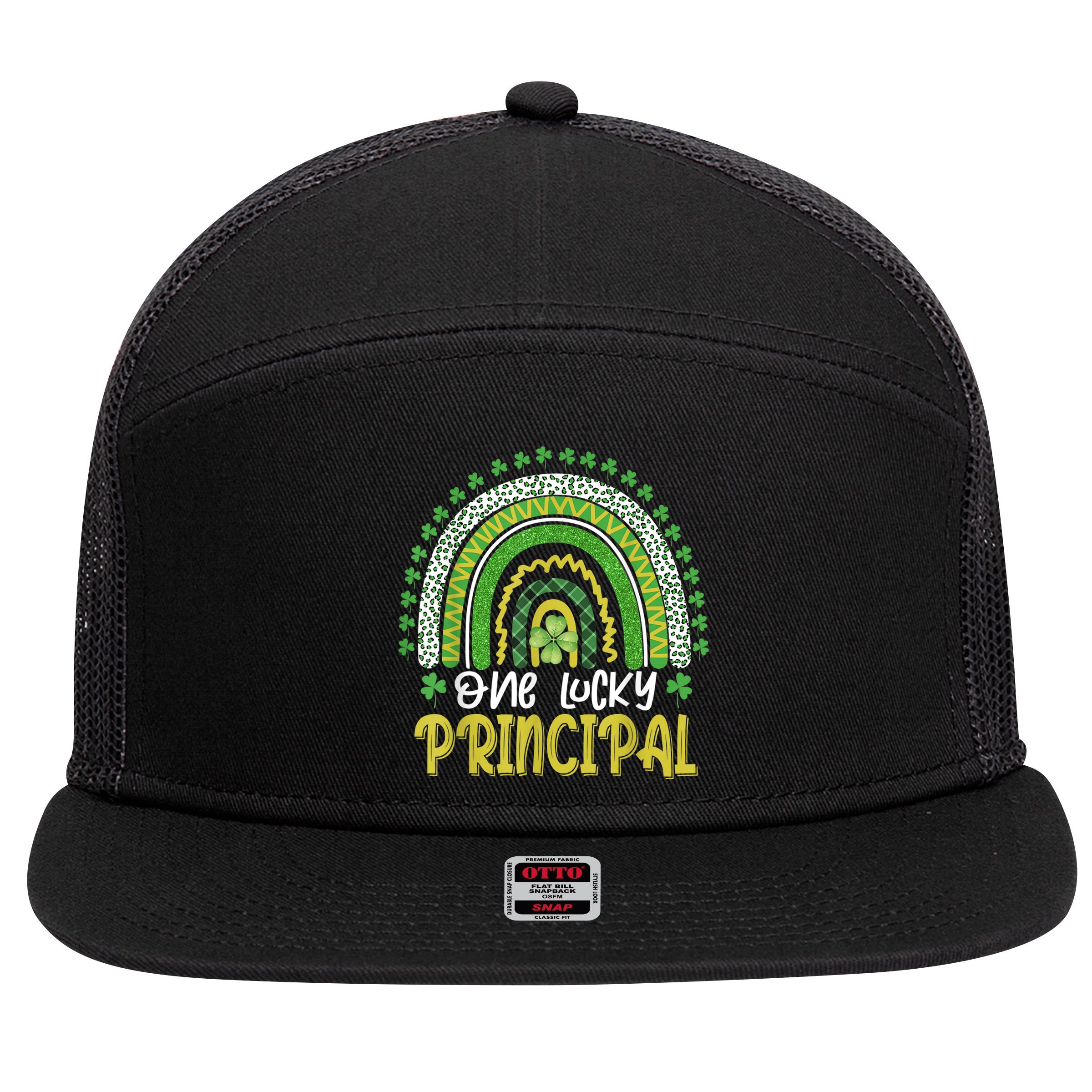 One Lucky Principal School Teacher St Patricks Day Rainbow 7 Panel Mesh Trucker Snapback Hat