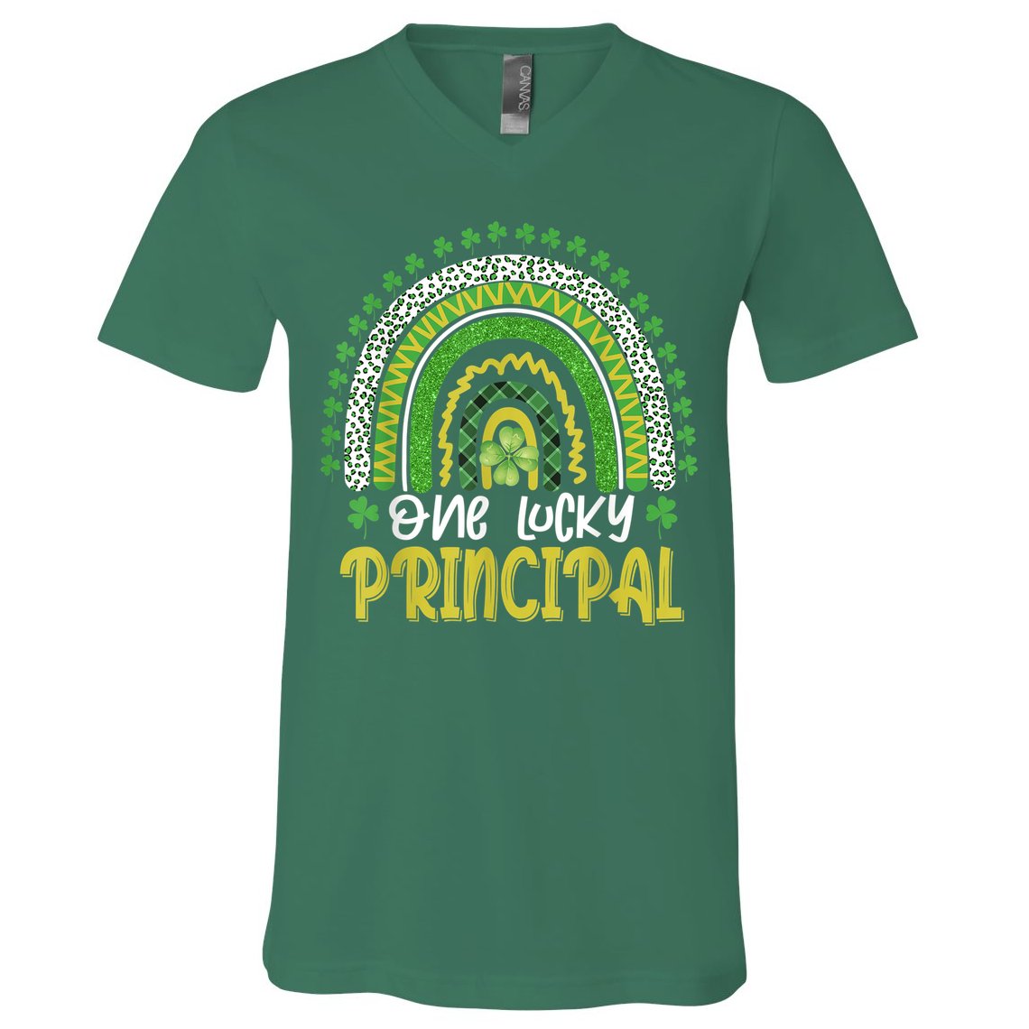 One Lucky Principal School Teacher St Patricks Day Rainbow V-Neck T-Shirt