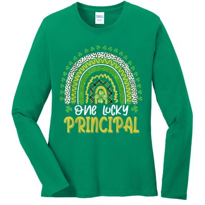 One Lucky Principal School Teacher St Patricks Day Rainbow Ladies Long Sleeve Shirt