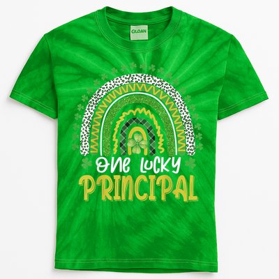 One Lucky Principal School Teacher St Patricks Day Rainbow Kids Tie-Dye T-Shirt