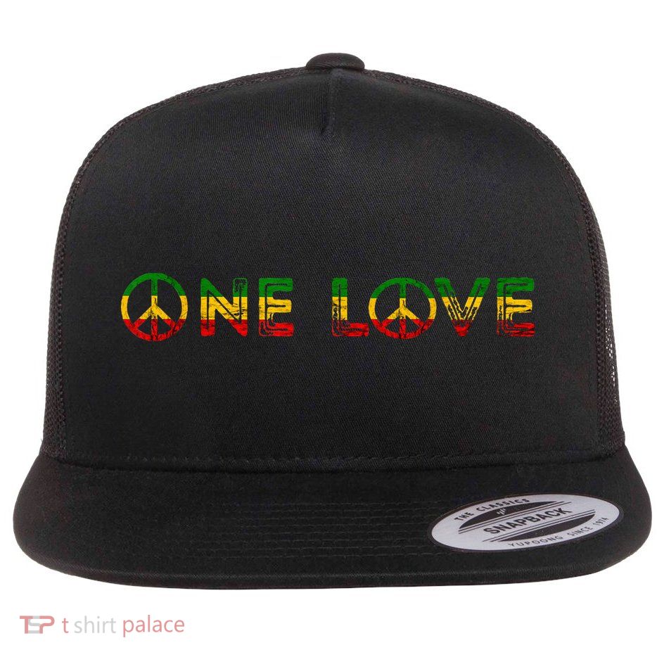 One Love Rasta Reggae Music Rastafarian Lover Jamaica Peace Flatbill Hat