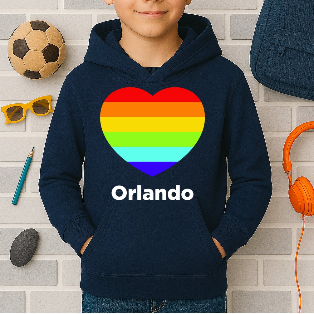 Orlando Love Rainbow Heart Kids Hoodie
