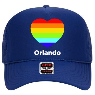 Orlando Love Rainbow Heart High Crown Mesh Back Trucker Hat