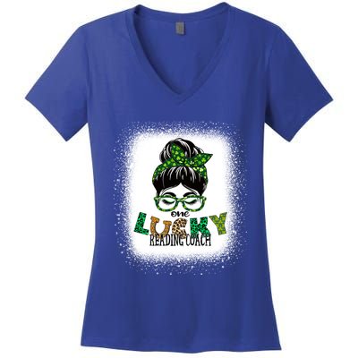 One Lucky Reading Coach Bleached St Patricks Day Gift Women's V-Neck T-Shirt