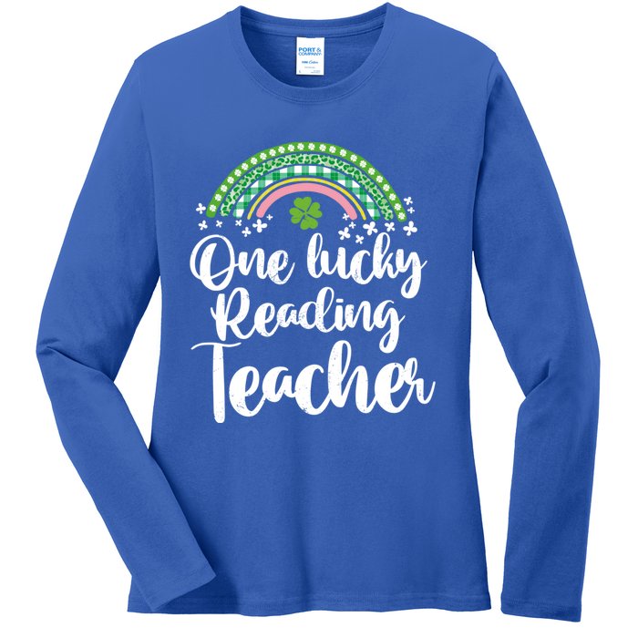 One Lucky Reading Teacher Rainbow St Patrick’s Day Gift Ladies Long Sleeve Shirt