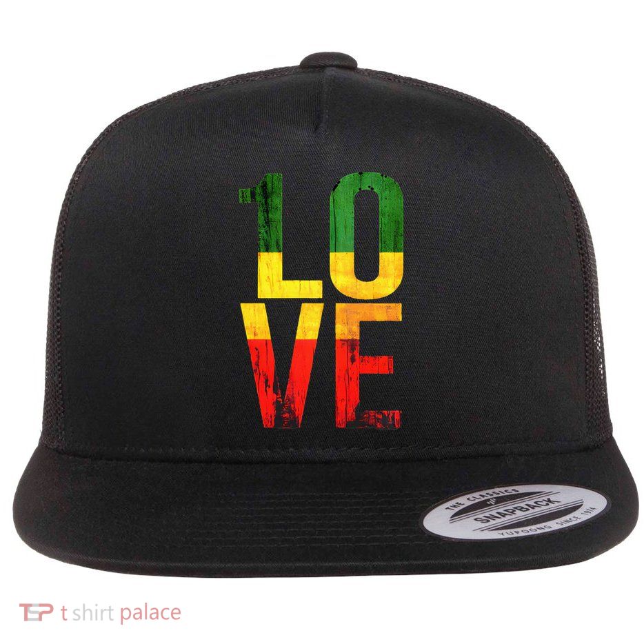 One Love Reggae Love Retro Reggae Casual Flat Bill Trucker Hat