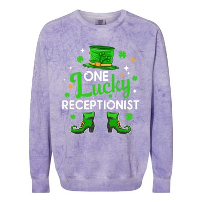 One Lucky Receptionist St Patricks Day Leprechaun Gift Colorblast Crewneck Sweatshirt