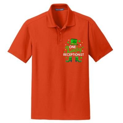 One Lucky Receptionist St Patricks Day Leprechaun Gift Dry Zone Grid Polo