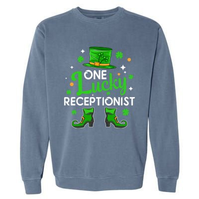 One Lucky Receptionist St Patricks Day Leprechaun Gift Garment-Dyed Sweatshirt