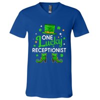 One Lucky Receptionist St Patricks Day Leprechaun Gift V-Neck T-Shirt