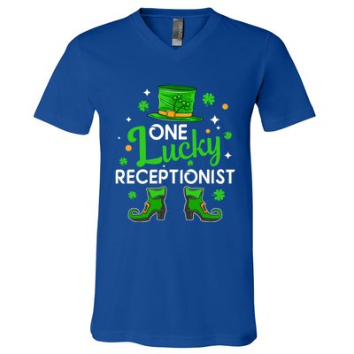 One Lucky Receptionist St Patricks Day Leprechaun Gift V-Neck T-Shirt