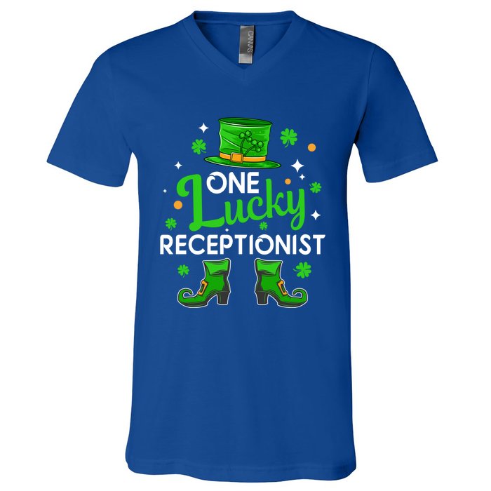 One Lucky Receptionist St Patricks Day Leprechaun Gift V-Neck T-Shirt