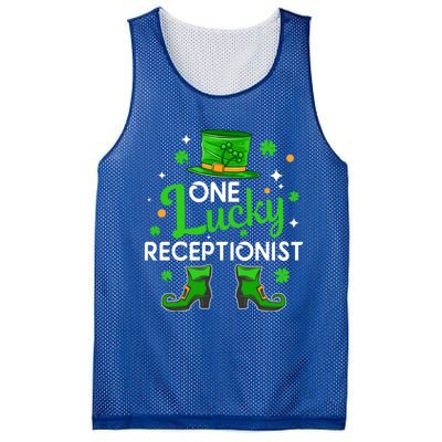 One Lucky Receptionist St Patricks Day Leprechaun Gift Mesh Reversible Basketball Jersey Tank