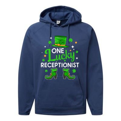 One Lucky Receptionist St Patricks Day Leprechaun Gift Performance Fleece Hoodie