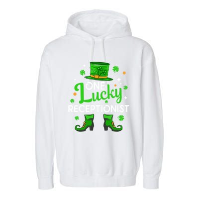 One Lucky Receptionist St Patricks Day Leprechaun Gift Garment-Dyed Fleece Hoodie