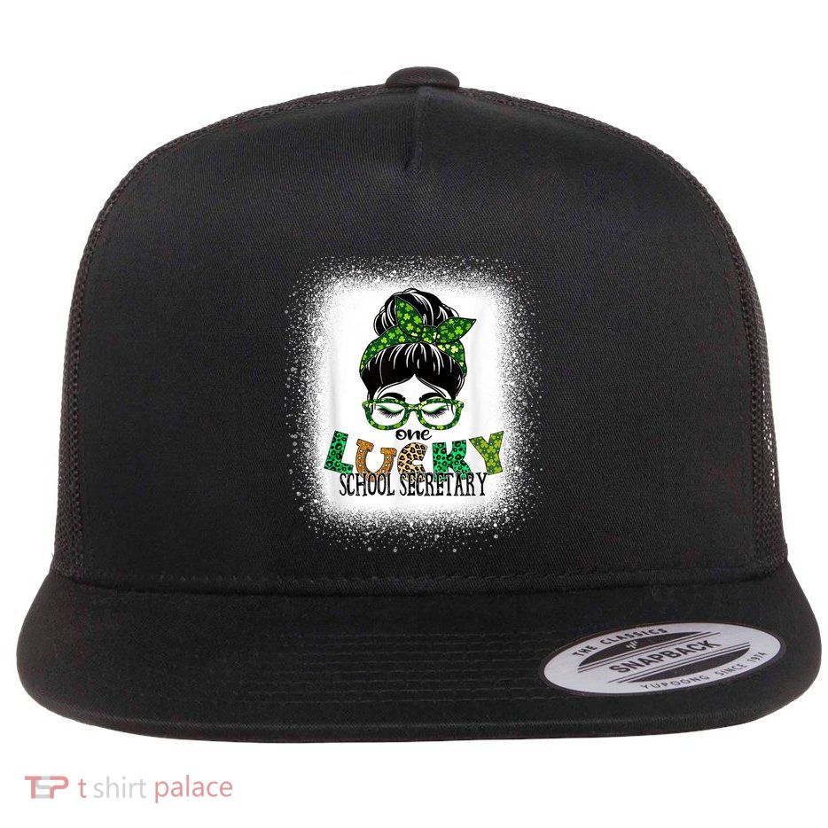 One Lucky School Secretary Bleached St Patricks Day Women Flat Bill Trucker Hat