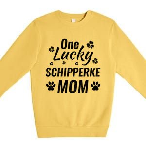 One Lucky Schipperke Mom Dog St Patricks Day Distressed Gift Premium Crewneck Sweatshirt