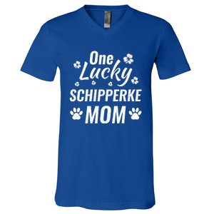 One Lucky Schipperke Mom Dog St Patricks Day Distressed Gift V-Neck T-Shirt