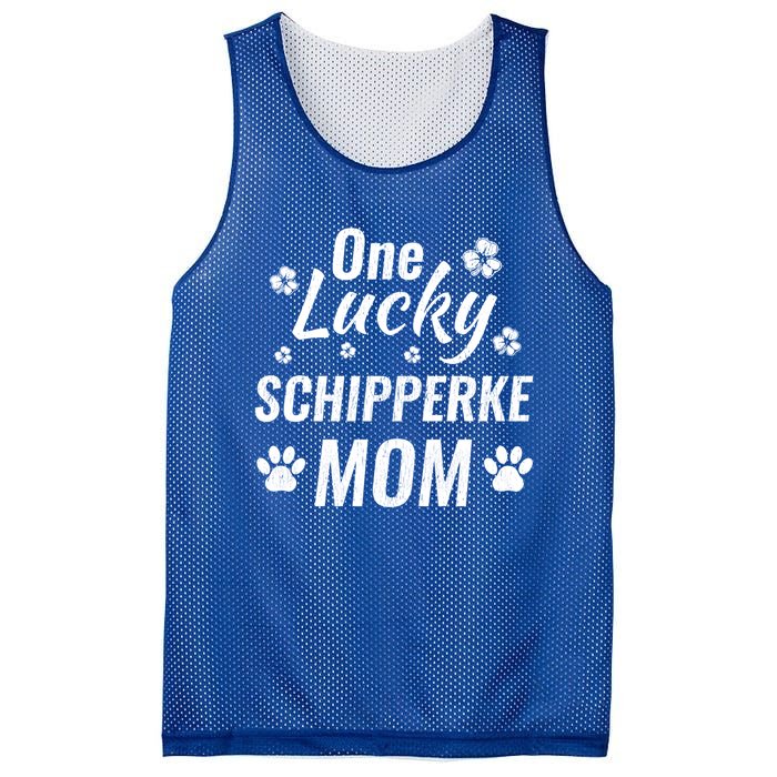 One Lucky Schipperke Mom Dog St Patricks Day Distressed Gift Mesh Reversible Basketball Jersey Tank