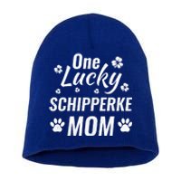 One Lucky Schipperke Mom Dog St Patricks Day Distressed Gift Short Acrylic Beanie