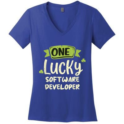 One Lucky Software Developer Irish St. PatrickS Day Women's V-Neck T-Shirt
