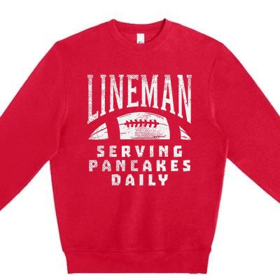 Offensive Lineman Serving Pancakes Daily Football Sport Gift Premium Crewneck Sweatshirt